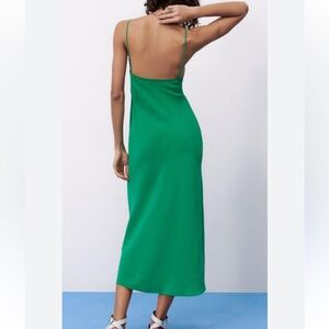 Zara green ruched midi dress